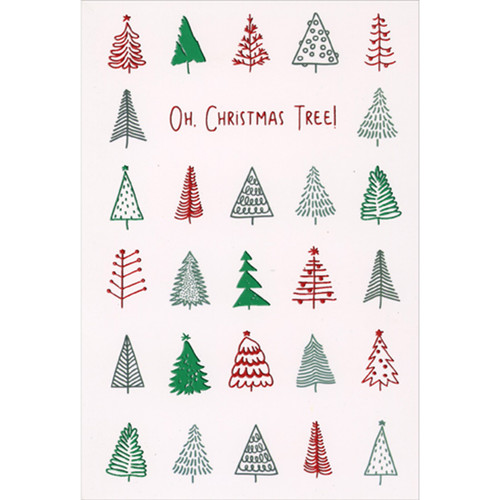 Oh Christmas Tree: Rows of Small Red and Green Line Drawn Trees Christmas Card: Oh, Christmas Tree!