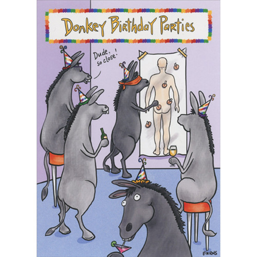 Donkey Birthday Parties: Pin the Tail Funny / Humorous Birthday Card: Donkey Birthday Parties