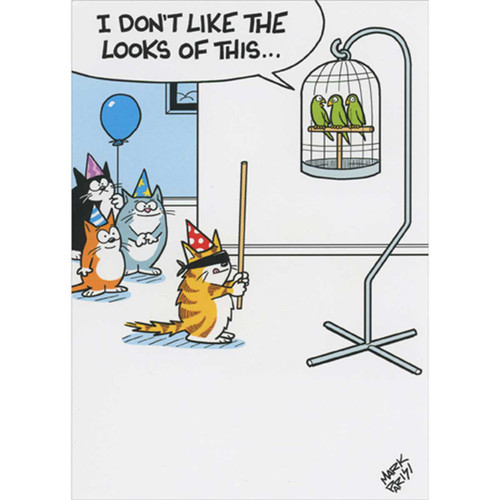 Cat Party Birdcage Pinata: Don't Like the Looks of This Funny / Humorous Birthday Card: I don't like the looks of this…