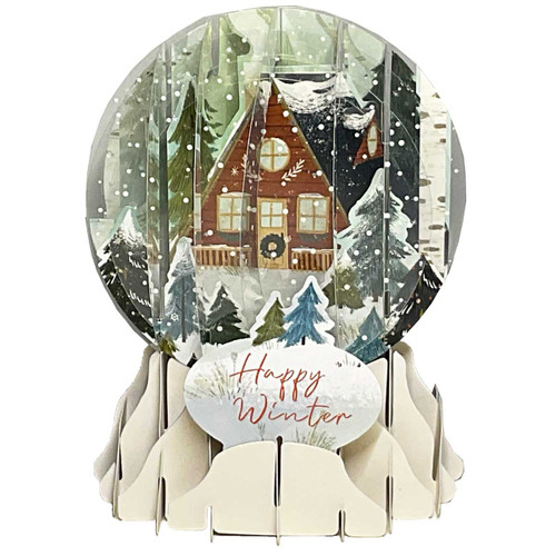 Holiday A-Frame House in Winter Forest Setting 5 Inch 3D Pop-Up Snow Globe Christmas Card: Happy Winter