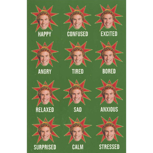 Elf Facial Expressions: Happy, Confused, Excited Box of 10 Humorous / Funny Christmas Cards: Happy - Confused - Excited - Angry - Tired - Bored - Relaxed - Sad - Anxious - Surprised - Calm - Stressed