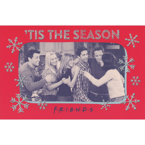 Friends TV Show: Joey, Phoebe, Rachel, Ross, Chandler and Monica Photo in Red Border Box of 10 Christmas Cards: Tis The Season - FRIENDS