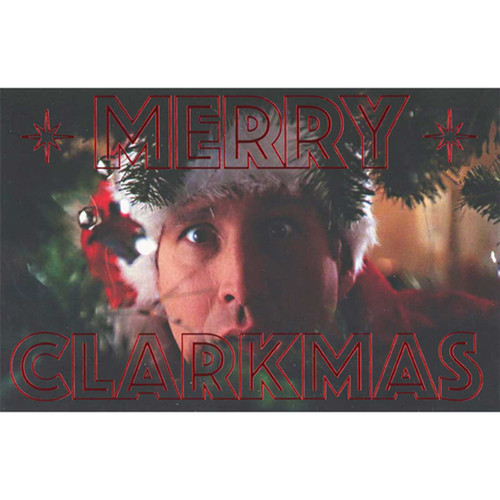 Christmas Vacation: Clark Griswold Looking Through Pine Branches Funny Christmas Card: Merry Clarkmas