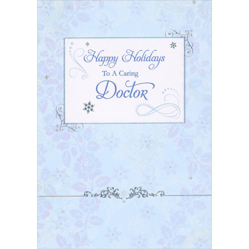 Happy Holidays to a Caring Doctor: Muted Purple Flowers on Blue Holiday Greeting Card: Happy Holidays To a Caring Doctor