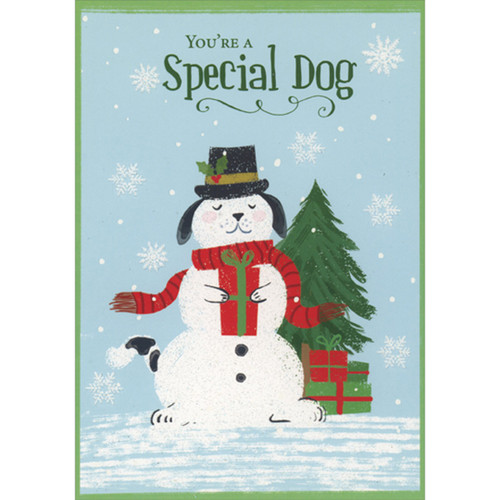 Snowman Dog Wearing Red Scarf, Top Hat and Holding Gift Christmas Card for Dog: You're a Special Dog