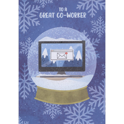 Computer Monitor Inside Snow Globe Happy Holidays Card for Co-Worker: To a great co-worker