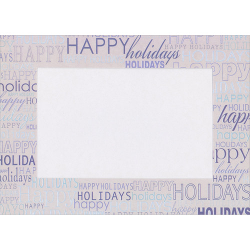 Repeated Purple and Blue Happy Holidays on White Photo Holder / Photo Frame Christmas Card: Happy Holidays