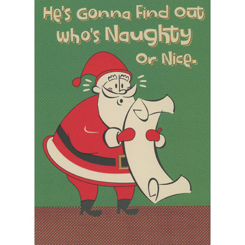Gonna Find Out: Santa Shocked While Looking at Naughty List Funny / Humorous Christmas Card for Husband: He's Gonna Find Out Who's Naughty or Nice.