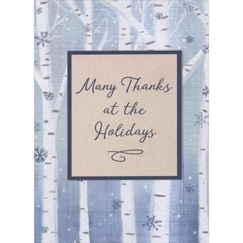 White Birch Trees in Blue Forest: Many Thanks at the Holidays Thank You Holiday Card: Many Thanks at the Holidays