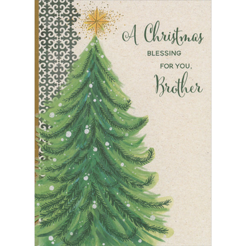 Blessing for You: Large Fluffy Pine Tree Topped with Shimmering Gold Star Religious Christmas Card for Brother: A Christmas Blessing for You, Brother