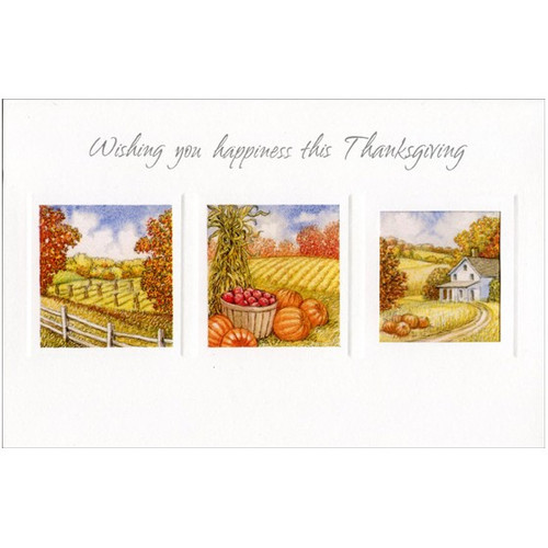 Three Panel Harvest Imagine Thanksgiving Card: Wishing you happiness this Thanksgiving
