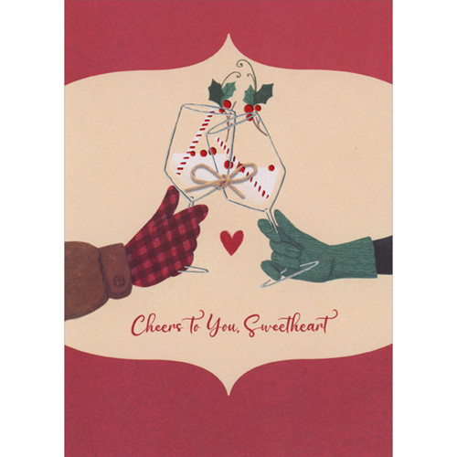 Cheers to You: Silver Foil Lined Champagne Glasses Tied with Brown String Christmas Card for Sweetheart: Cheers to You, Sweetheart