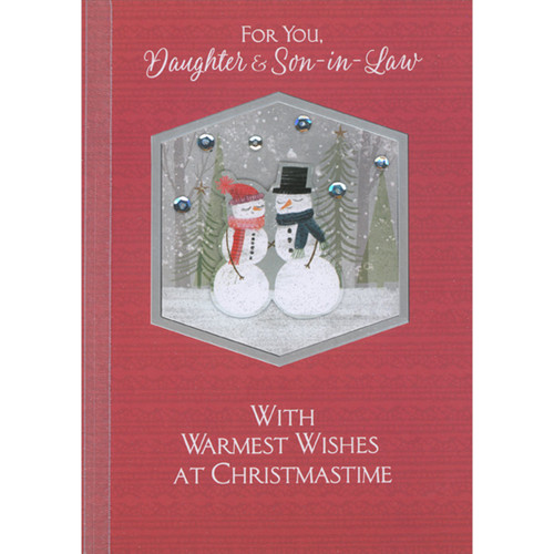 Die Cut 3D Snowman and Snowwoman Inside Silver Foil Hexagon Frame Hand Decorated Christmas Card for Daughter and Son-in-Law: For You, Daughter and Son-in-Law with Warmest Wishes at Christmastime