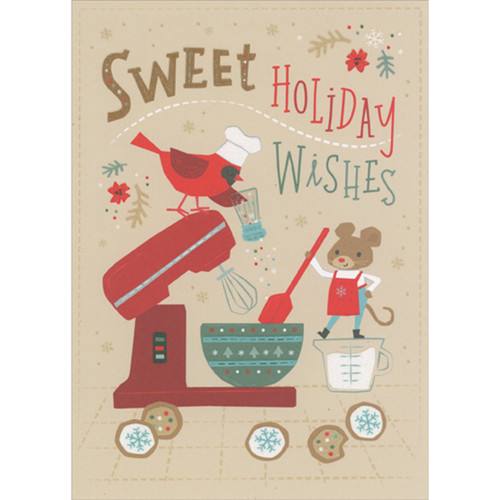 Sweet Holiday Wishes: Mouse Mixing Cookie Batter Christmas Card: Sweet Holiday Wishes
