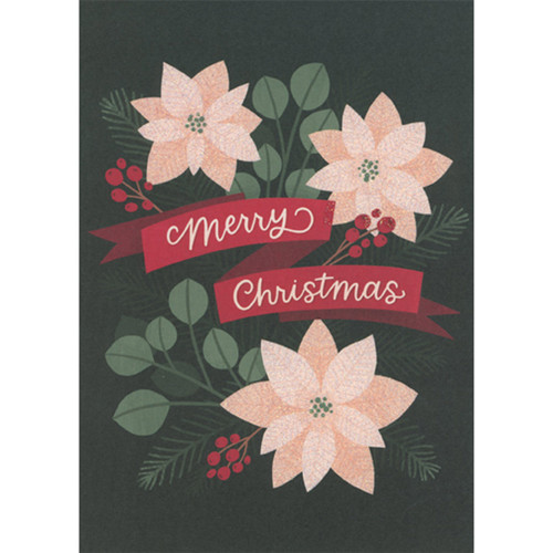 Three White and Pink Pointsettias with Red Merry Christmas Banner Christmas Card for Someone Special: Merry Christmas