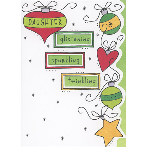 Daughter Ornament: Glistening, Sparkling, Twinkling Die Cut Window Christmas Card for Daughter: Daughter  - glistening - sparkling - twinkling