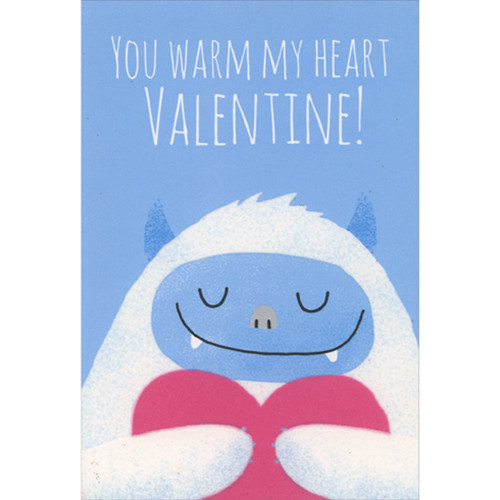 You Warm My Heart Yeti Hugging Pink Heart Valentine's Day Card for Kids: You Warm My Heart Valentine!