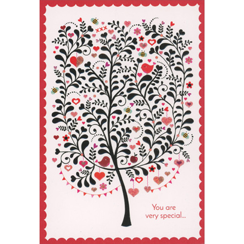 Black Tree with Thin Swirling Branches Decorated with Hearts Valentine's Day Card for Someone Special: You are very special…