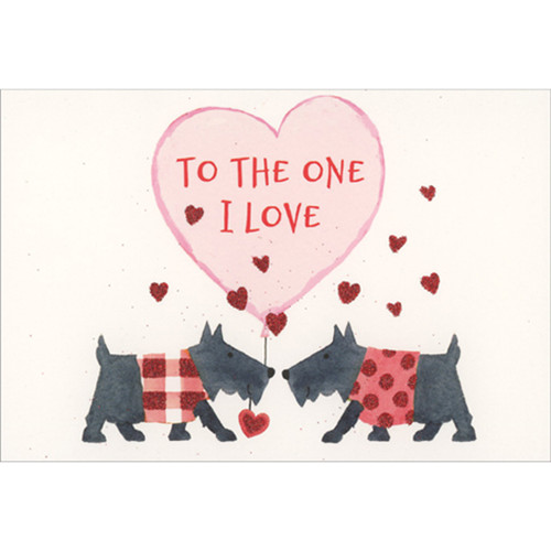 Scottish Terriers Under Small Red Hearts and Large Pink Heart Valentine's Day Card for the One I Love: To the One I Love