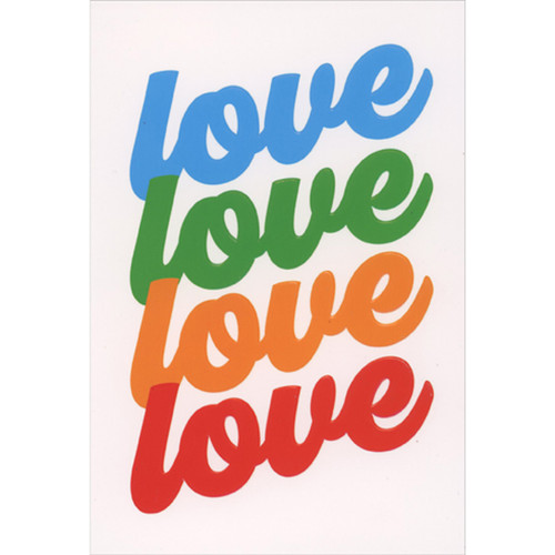 Blue, Green, Orange and Red Love Words Valentine's Day Card: love - love - love - love