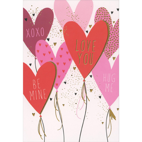 Be Mine, XOXO, Love You, Hug Me Heart Balloons Valentine's Day Card: Love You - XOXO - Be Mine - Hug Me