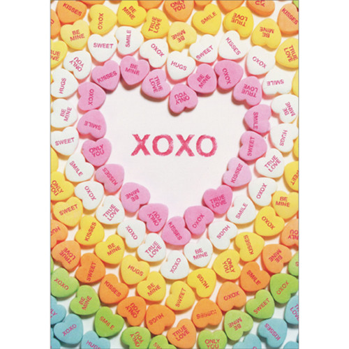 Concentric Hearts Formed from Heart Shaped Candies Valentine's Day Card: XOXO