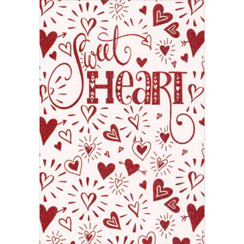 Shimmering Red Glitter Hearts and Sweetheart Words on White Valentine's Day Card for Granddaughter: Sweet Heart
