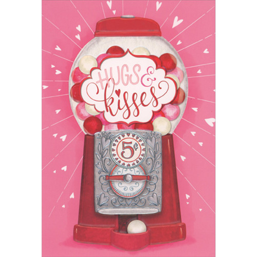 Hugs and Kisses: Red and Silver Foil Gumball Machine Valentine's Day Card: Hugs and Kisses