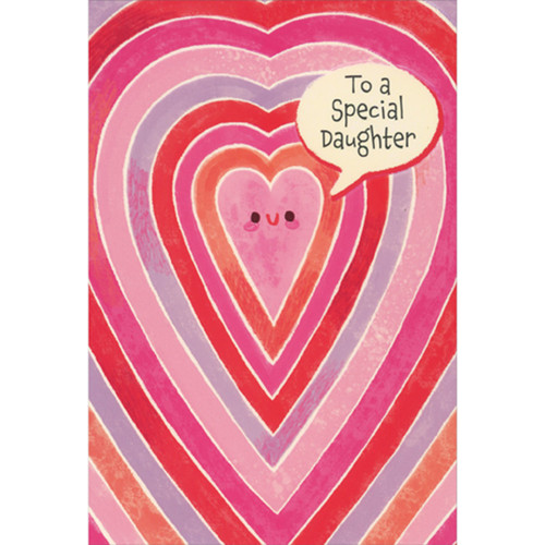 Smiley Face Inside Concentric Pink, Red and Purple Hearts Valentine's Day Card for Daughter: To a Special Daughter