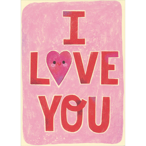 I Love You: Pink Heart Shaped Smiley Face Letter 'O' Valentine's Day Card for Kids: I Love You