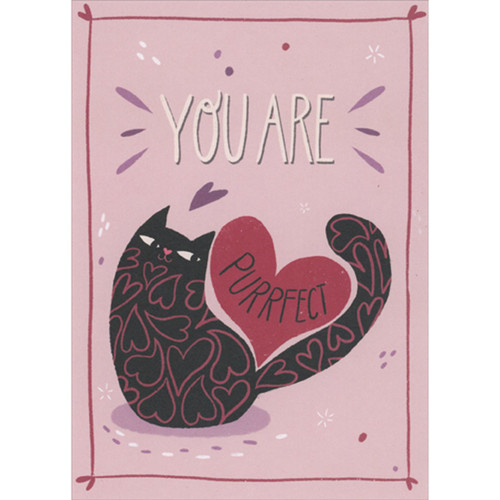You Are Purrfect: Black Cat with Heart Shaped Patterns Valentine's Day Card from Cat: You are purrfect