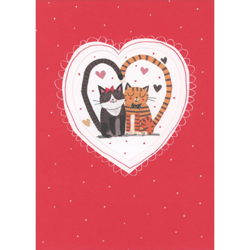 Two Cats with Tails Looping in Heart Shape Inside Die Cut Window Romantic Valentine's Day Card