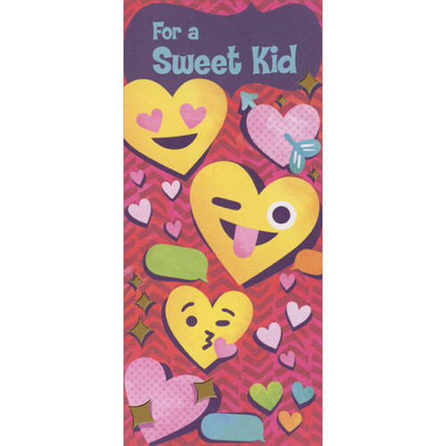For a Sweet Kid: Silly Faces on Yellow Hearts Juvenile Money Holder / Gift Card Holder Valentine's Day Card: For a Sweet Kid