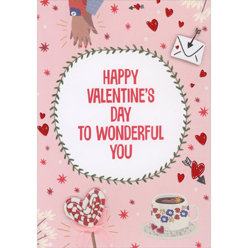 Die Cut 3D Envelope and 3D Heart Lollipop Over “To Wonderful You” Banner Hand Decorated Valentine's Day Card: Happy Valentine's Day to Wonderful You