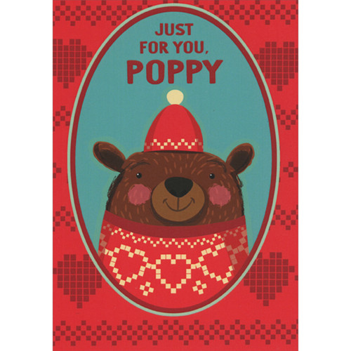 Rosy Cheeks Brown Bear Wearing Red and Yellow Sweater and Hat Juvenile Valentine's Day Card for Poppy: Just For You, Poppy