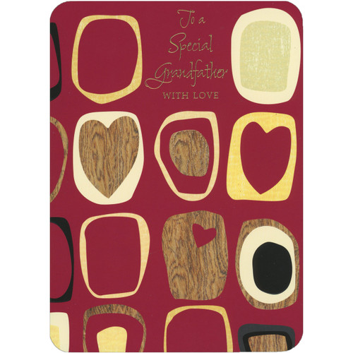 To a Special Grandfather: Oval Shapes, Hearts and Woodgrain Pattern on Dark Red Valentine's Day Card: To a Special Grandfather with Love