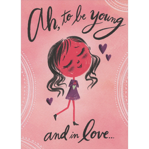 Ah, To Be Young and in Love: Girl with Green Heart Dress and Closed Eyes 3D Pop Up Funny / Humorous Valentine's Day Card for Grandaughter: Ah, to be young and in love…