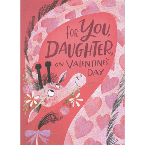 Sparkling Giraffe with Heart Patterns Twisting Into a Loop Juvenile Valentine's Day Card for Daughter: For you, Daughter, on Valentine's Day