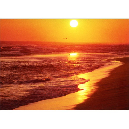 Rolling Waves on Beach : Sunset in Orange Sky America Collection Blank Note Card