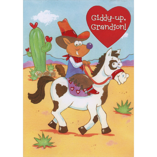 Giddy-Up, Grandson: Cowboy Fox Riding Horse Juvenile Valentine's Day Card: Giddy-Up Grandson!
