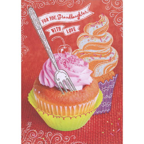 Hand Drawn Fork Stuck Into Vanilla Muffin with Pink Frosting Juvenile Valentine's Day Card for Pre-Teen Granddaughter: For You, Granddaughter, with Love