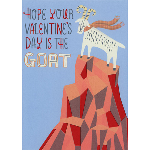 Hope Your Day is the GOAT: White Goat Wearing Brown Scarf on Mountain Top Juvenile Valentine's Day Card for Boy: Hope your Valentine's Day is the GOAT