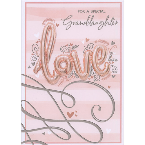 Love Balloon Letters and Swirling Foil on Light Pink Horizontal Stripes Valentine's Day Card for Teenage / Teen Granddaughter: For a Special Granddaughter - Love