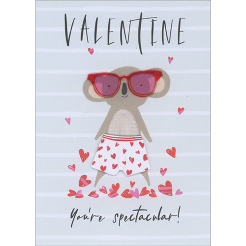 Koala Wearing 3D Die Cut Glasses and Heart Underwear Hand Decorated Valentine's Day Card: Valentine - You're spectacular!