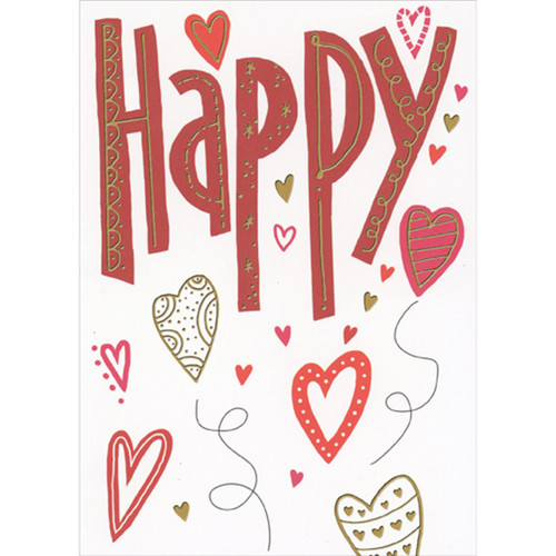 Large Happy with Gold Foil Accents and Hearts 3 Panel Z-Fold Valentine's Day Card: Happy Valentine's Day!