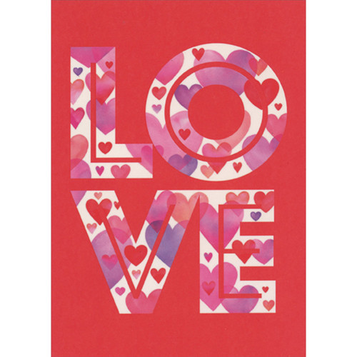 Two Rows of L O V E Letters with Pink and Purple Hearts Valentine's Day Card: LOVE