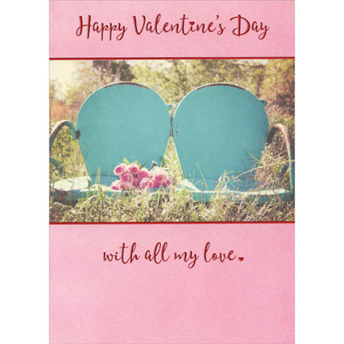 Pink Roses on Two Light Blue Chairs in Field of High Grass Valentine's Day Card for Wife: Happy Valentine's Day with all my love.