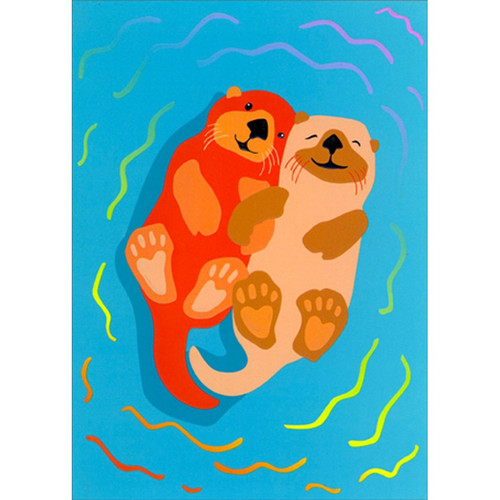 Otters Holding Hands : Floating on Blue Water Anniversary Card