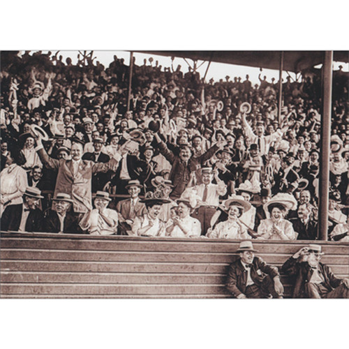 Crowd of People in Stands at Baseball Stadium Vintage Photo Congratulations Card