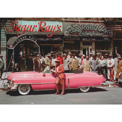 Sugar Ray Robinson Leaning Against Pink Cadillac Vintage Photo Birthday Card